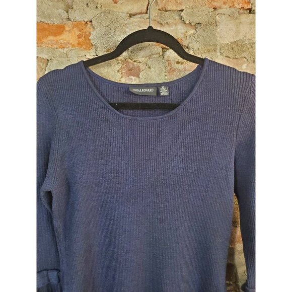 Nina Leonard Dress Womens Sz M Blue Knit Sweater D - Picture 3 of 4